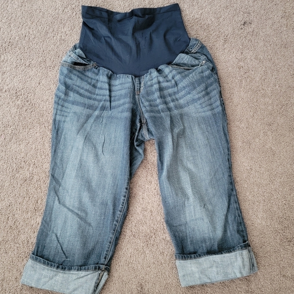 Indigo Blue Maternity Cropped Cuffed Jeans Denim XL